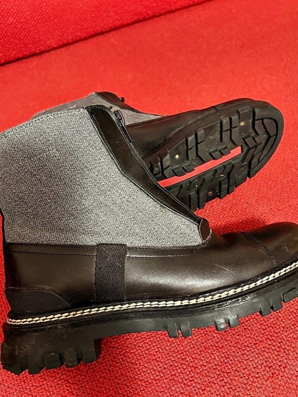 Prada Leather and Canvas Brown & Gray Ankle Boots 90ies like new